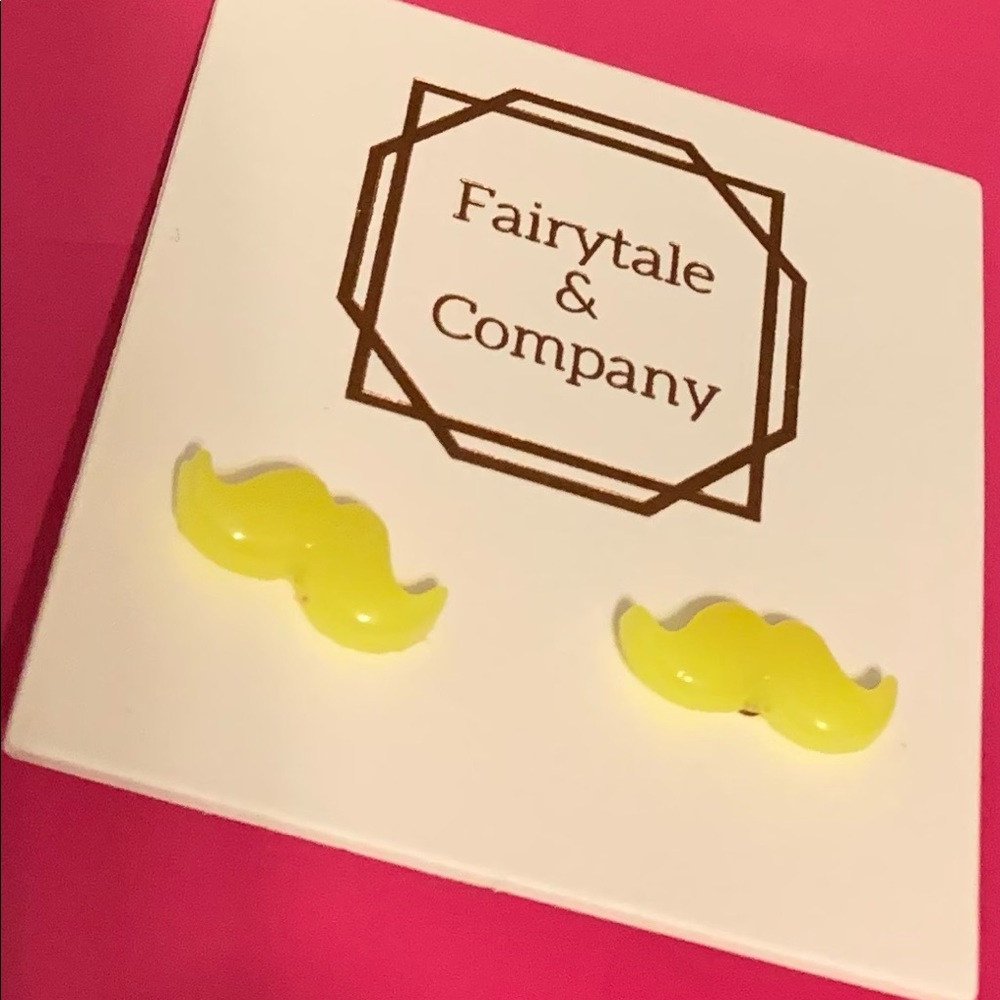 Yellow mustache stud earrings